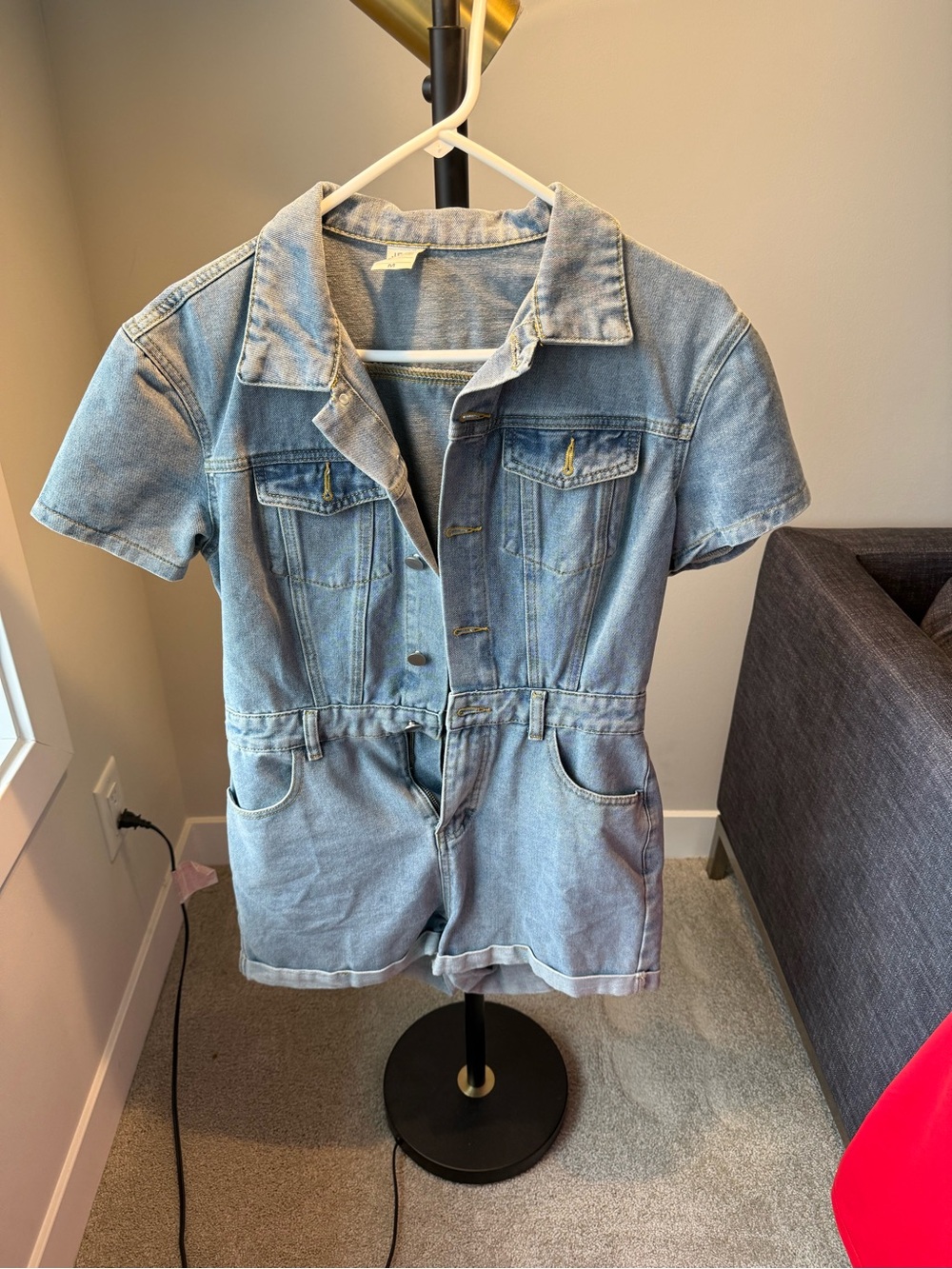 Light Wash Denim Short Sleeve Romper